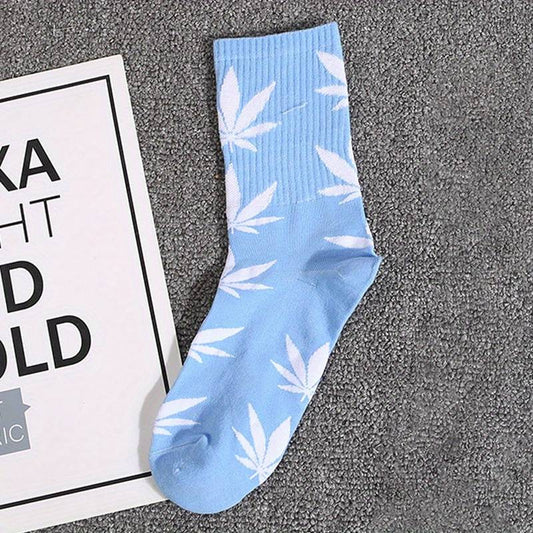 Par de Meias Folhas (Azuis com folhas em branco) - CBD Portugal - CBDLegalPT