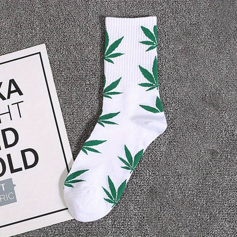 Par de Meias Folhas (Brancas com folhas a verde) - CBD Portugal - CBDLegalPT