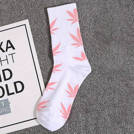 Par de Meias Cannabis Brancas com Folhas em Rosa — CBDLegalPT